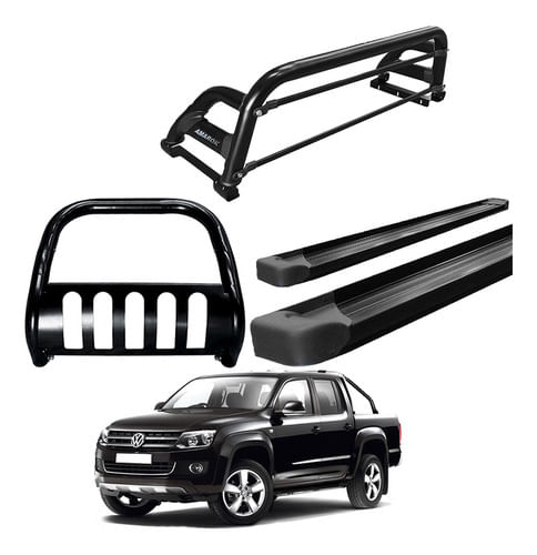 Kit Quebra Mato Estribo Pl Santo Antonio H2 Amarok Cd Preto