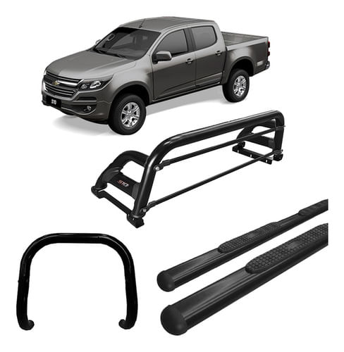 Kit Quebra Mato Estribo Chapa Santo Antonio S10 12/20 Preto