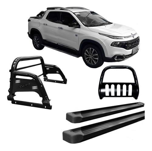 Kit Quebra Mato Estribo Plata Santo Antônio Fiat Toro Preto