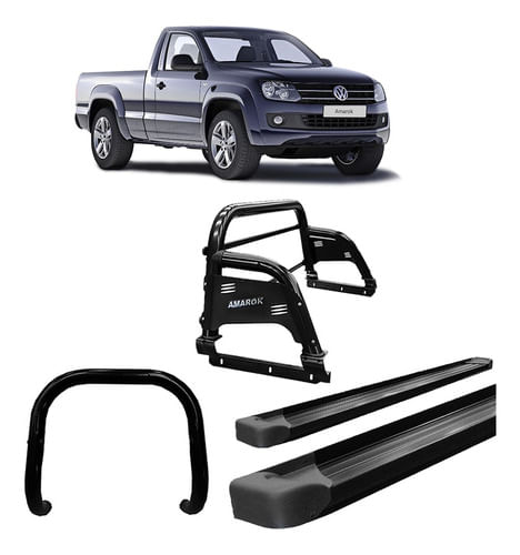 Kit Quebra Mato Estribo Plataf Santo Ant H3 Amarok Cs Preto