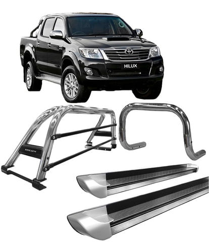 Kit Quebra Mato+estribo Perso+sant Antonio Duplo Hilux Cromo