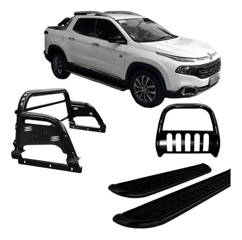 Kit Quebra Mato+estribo Chapa+santo Antônio Fiat Toro Preto