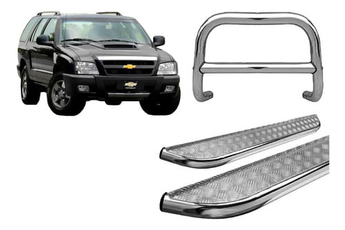 Kit Quebra Mato Barra, Estribo Chapa Cromo Para Blazer