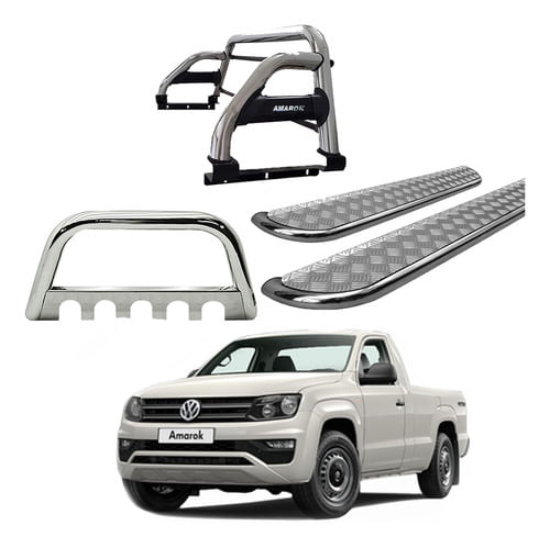 Kit Quebra Mato Estribo Chapa Santo Ant. H2 Amarok C/s Cromo