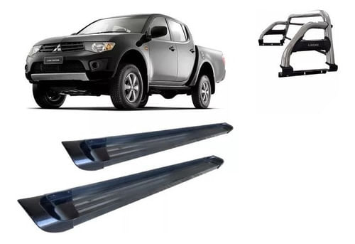 Kit Estribo Preto E Santo Antônio Cromado L200 Triton