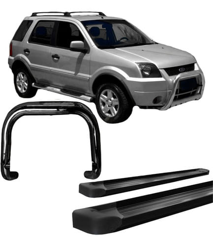 Kit Quebra Mato+estribo Aluminio Ecosport 004 Até 2007 Preto