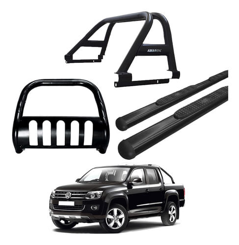 Kit Quebra Mato Estribo Oval Santo Antonio Amarok Cd Preto