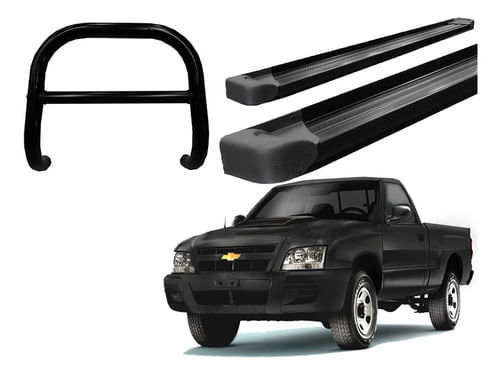Kit Quebra Mato C/barra Estribo Aluminio Preto S10 Ate 2011
