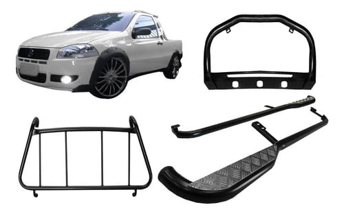 Kit Quebra Mato Estribo Grade Vigia Strada Até 2013 Preto