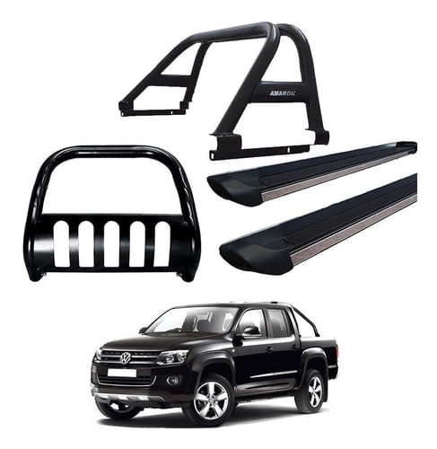 Kit Quebra Mato Estribo  Santo Antônio Amarok Cd Preto