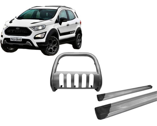 Kit Quebra Mato+estribo Chapa Aço Ecosport 13/2020 Cromado