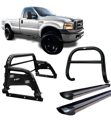 Kit Quebra Mato Estribo Sant Antonio H3 F250 C/s Preto Brilh