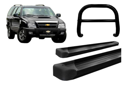 Kit Quebra Mato Barra, Estribo Plataforma Preto Para Blazer