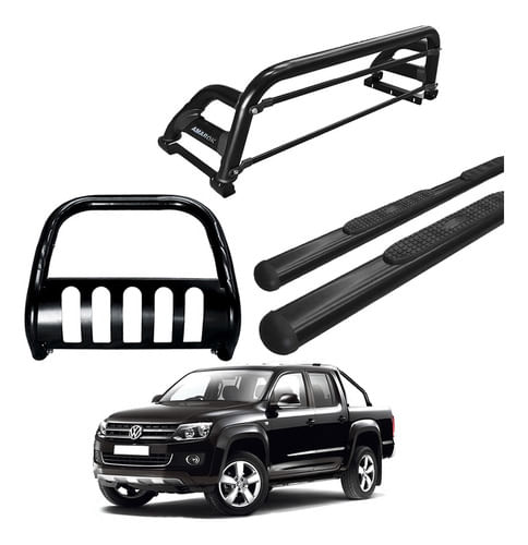 Kit Quebra Mato Estribo Oval Santo Anton H2 Amarok Cd Preto