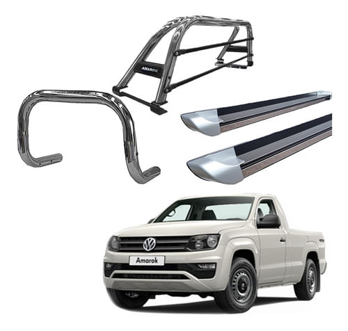 Kit Quebra Mato Estribo P Prata Santo Duplo Amarok C/s Cromo