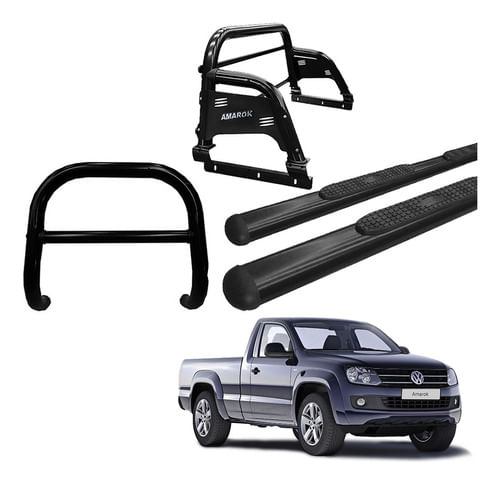 Kit Quebra Mato Estribo Oblongo Santo An H3 Amarok Cs Preto