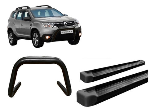 Kit Quebra Mato S/ Barra Estribo Plataforma Preto Duster