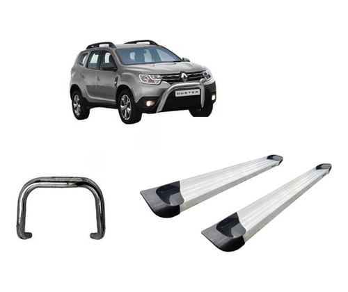 Kit Quebra Mato S/barra Estribo  Cromado Preto Duster