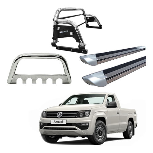Kit Quebra Mato Estribo P. Prata Santo A. H3 Amarok Cs Cromo