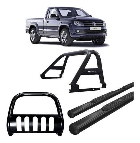 Kit Quebra Mato Estribo Oval Santo Ant Duplo Amarok Cs Preto