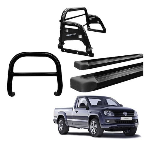 Kit Quebra Mato Estribo Alumínio Santo An H3 Amarok Cs Preto