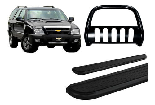 Kit Quebra Mato C/ Chapa Estribo Chapa Preto Para Blazer