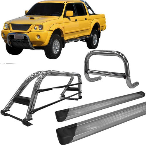 Kit Quebra Mato Estribo Plata Santo Antônio L200 04 Cromado