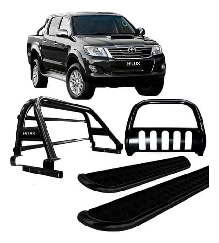 Kit Quebra Mato Estribo Chapa Sant Antonio Duplo Hilux Preto