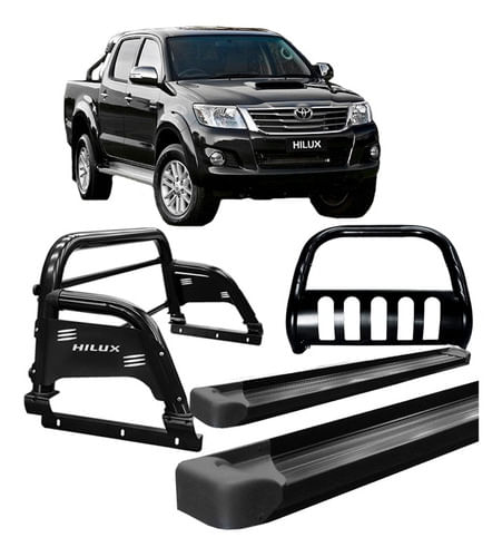 Kit Quebra Mato Estribo Chapa Sant Antonio H3 Hilux Preto