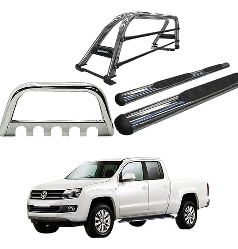 Kit Quebra Mato Estribo Oval Santo Ant H2 Amarok C/d Cromado
