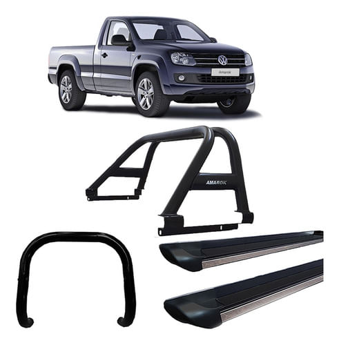 Kit Quebra Mato Estribo Pers Santo A. Duplo Amarok Cs Preto