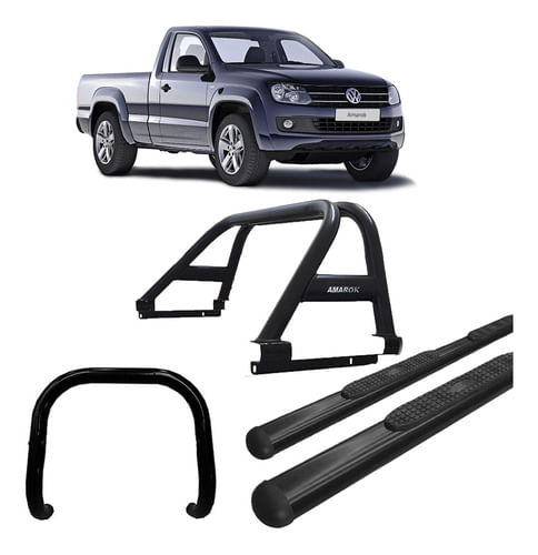 Kit Quebra Mato Estribo Oval Santo Duplo Amarok C/s Preto