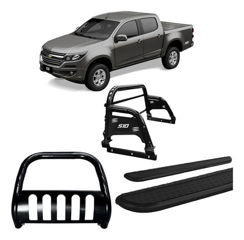 Kit Quebra Mato Estribo Chapa Santo Ant. S10 12/20 Preto