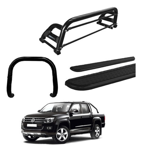 Kit Quebra Mato Estribo Chapa Santo A. H2 Amarok C/d Preto