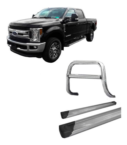 Kit Quebra Mato C/barra Estribo Plat Aluminio Prata F-250