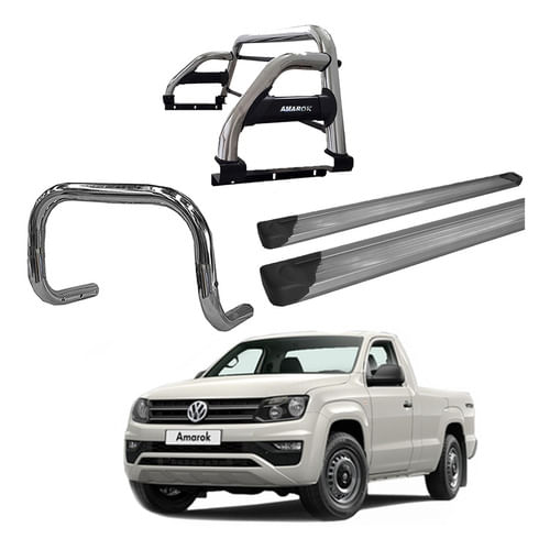 Kit Quebra Mato Estribo P Prata Santo H2 Amarok Cs Cromo