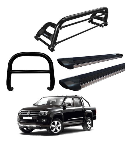 Kit Quebra Mato Estribo Preto Brilho Santo Ant H2 Amarok C/d