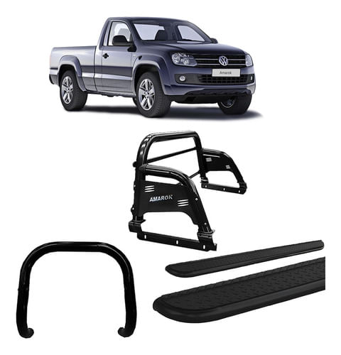 Kit Quebra Mato+estribo Chapa+santo Anth3/amarok Cs Preto