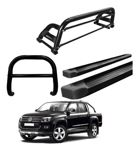 Kit Quebra Mato Estribo Plat Santo Ant H2 Amarok Cd Preto