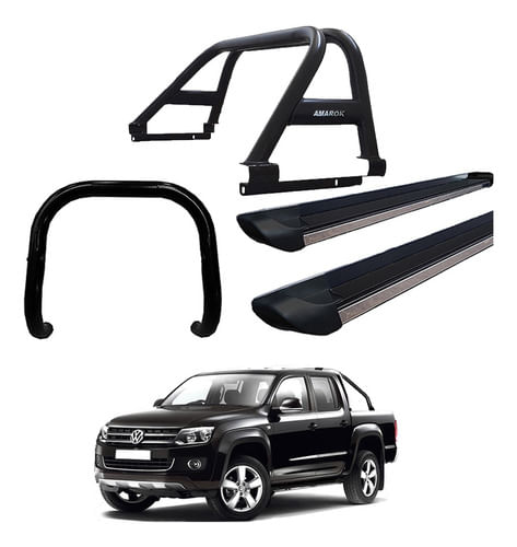 Kit Quebra Mato Estribo Pers Santo Ant Duplo Amarok Cd Preto