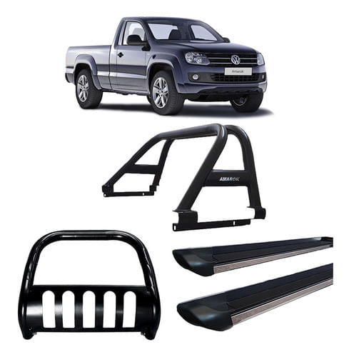 Kit Quebra Mato/estribo Preto B/santo Duplo/amarok Cs Preto