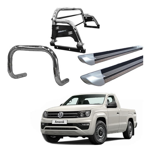 Kit Quebra Mato Estribo Prata Santo An H3 Amarok Cs Cromo