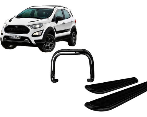 Kit Quebra Mato E Estribo Chapa De Aç Ecosport 13/2020 Preto
