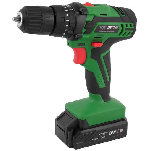 Parafusadeira Furadeira com Impacto 3/8" 10mm a Bateria 12v Bivolt PFD 074 com 78 peças DWT
