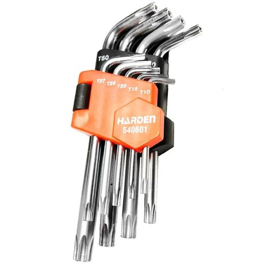 Jogo de Chave Torx Hex. Curta T10 a T50 com 9 peças Harden
