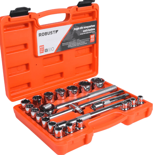 Jogo de Soquetes Estriados 1.2" Aço com 22p D26 a 22AM Robust