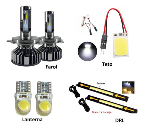 Kit Lâmpadas De Led Farol Ultra Led Lanterna Teto Drl Carro
