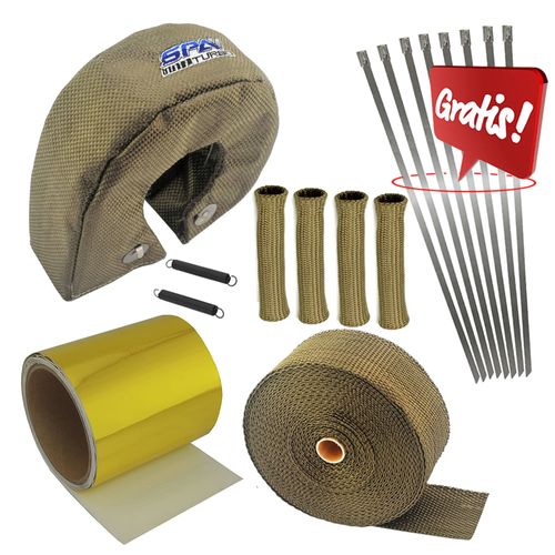 Combo Titanium/Gold: Protetor Térmico de Turbina + Fita Térmica 2"x10m + 4 Capas térmicas p/ cabo de vela + Fita Reflect Gold GRÁTIS: 8 Abraçadeiras