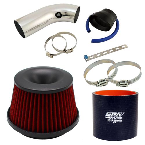 Kit tubo de admissão de ar 3" x 3" + Filtro de ar Power Intake 75mm Lavável + Abraçadeiras rosca sem fim 3"