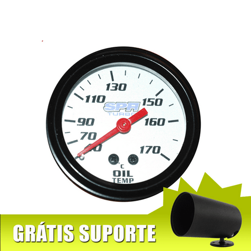 Termômetro de óleo SPA 52mm mostrador branco - GRÁTIS: Suporte de instrumento giratório 360°